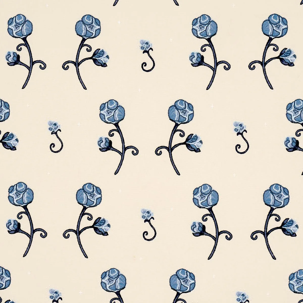 Schumacher 84551 Rhinestone Cowboy Embroidery Navy fabric swatch