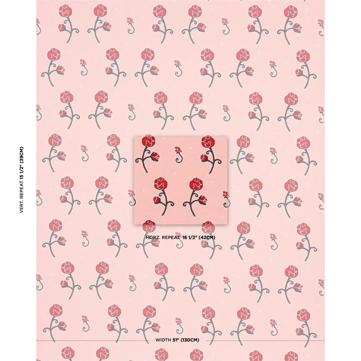Schumacher 84552 Rhinestone Cowboy Embroidery Pink fabric swatch