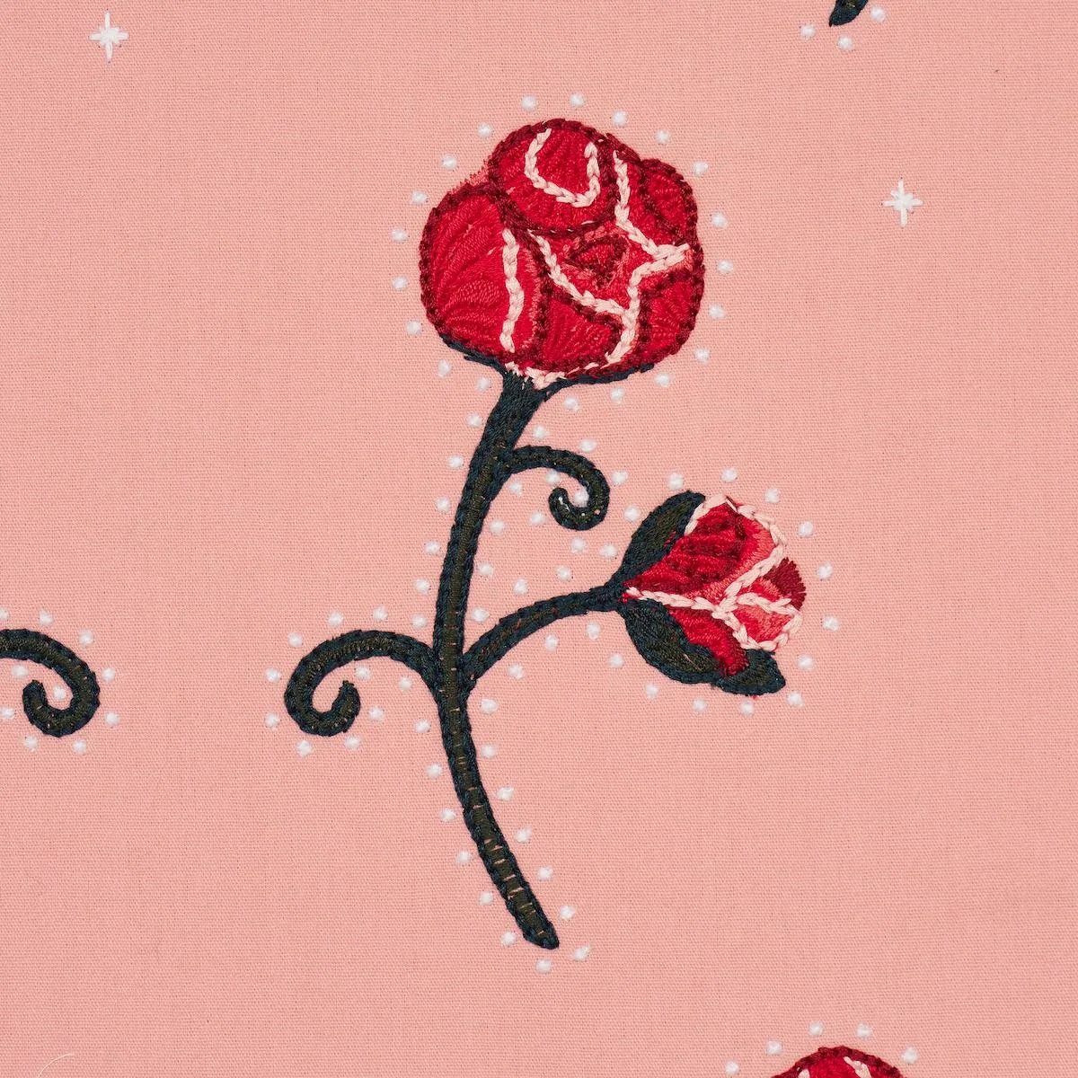 Schumacher 84552 Rhinestone Cowboy Embroidery Pink fabric swatch