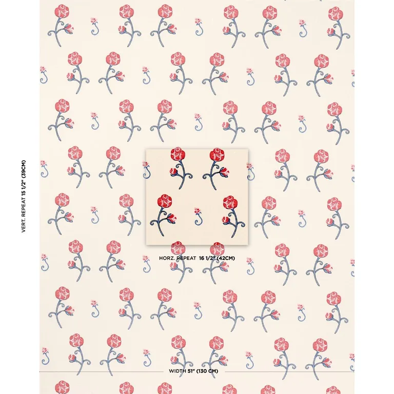Schumacher 84550 Rhinestone Cowboy Embroidery Poppy fabric swatch