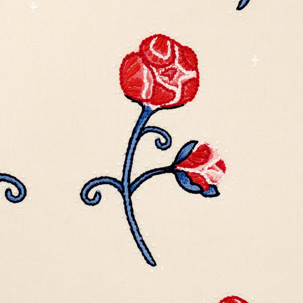 Schumacher 84550 Rhinestone Cowboy Embroidery Poppy fabric swatch