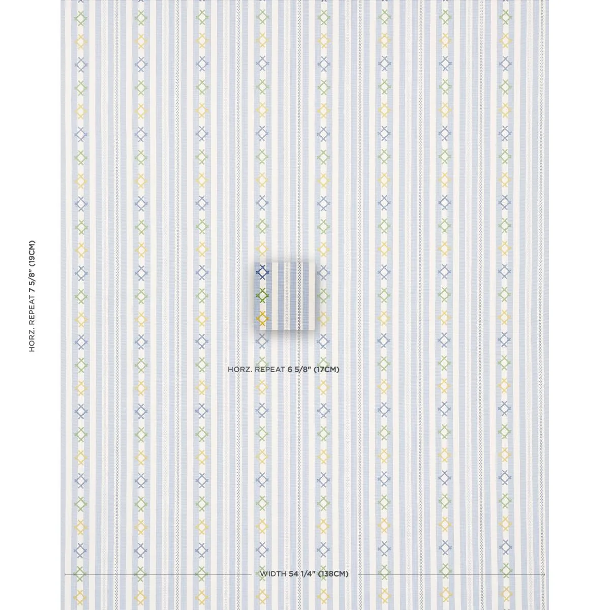Schumacher 74462 Rhodes Stripe Sky fabric swatch