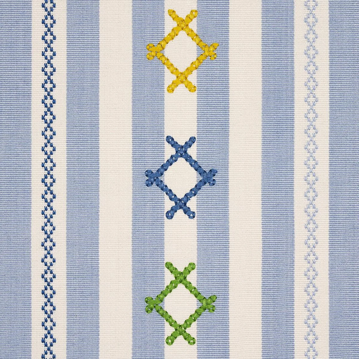 Schumacher 74462 Rhodes Stripe Sky fabric swatch