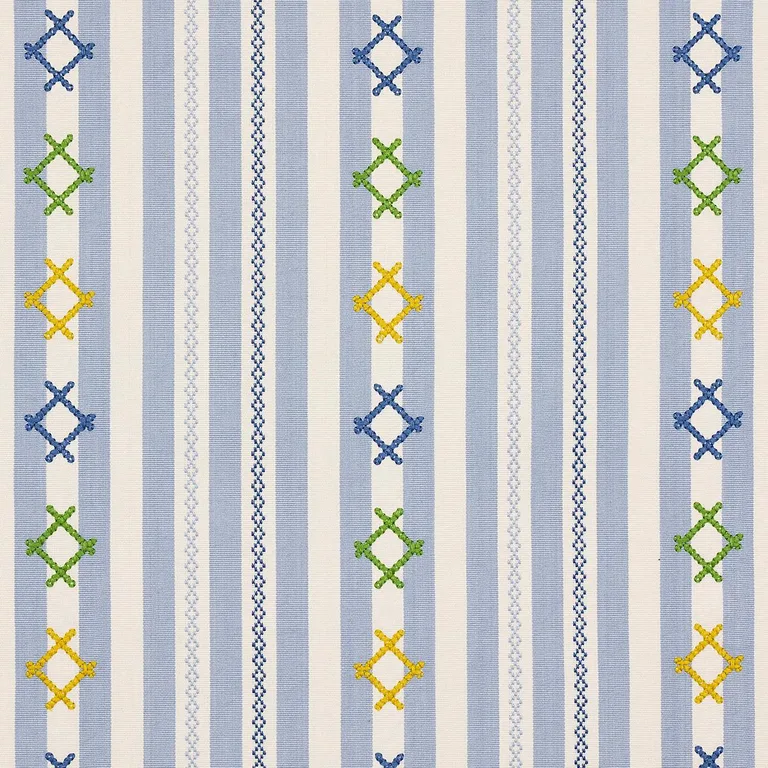Schumacher 74462 Rhodes Stripe Sky fabric swatch