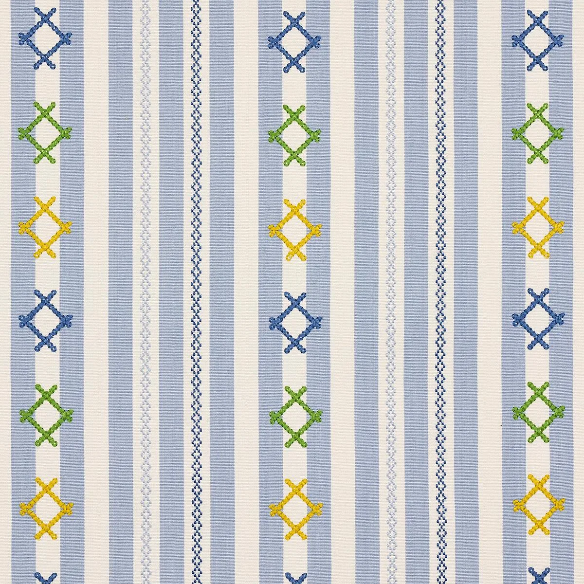 Schumacher 74462 Rhodes Stripe Sky fabric swatch