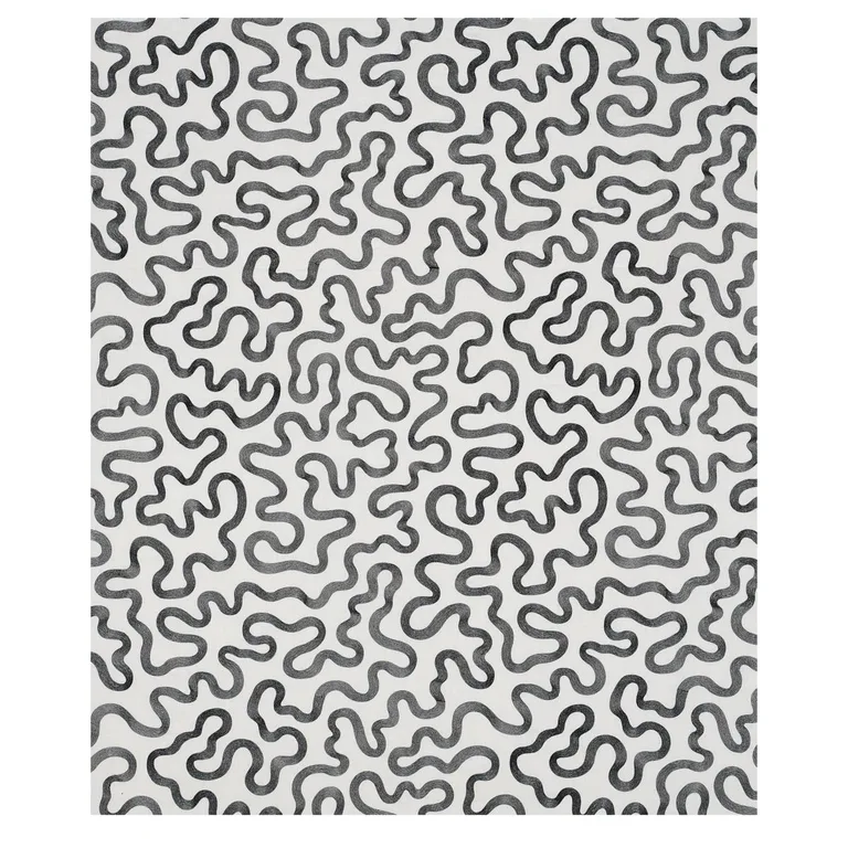 Schumacher 80791 Riley Embroidery Black On Ivory fabric swatch