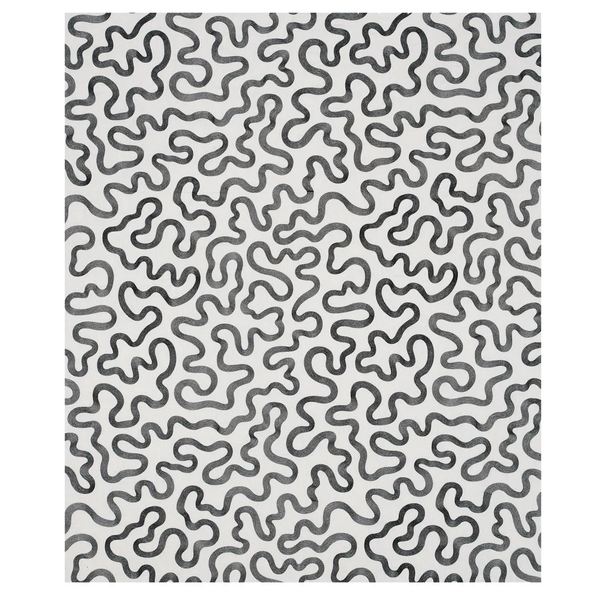 Schumacher 80791 Riley Embroidery Black On Ivory fabric swatch