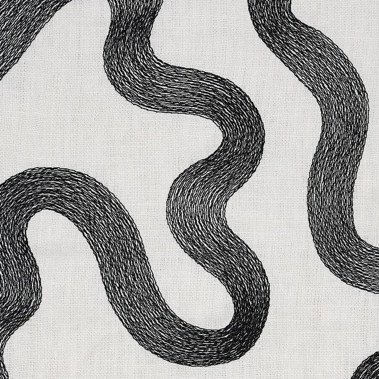 Schumacher 80791 Riley Embroidery Black On Ivory fabric swatch