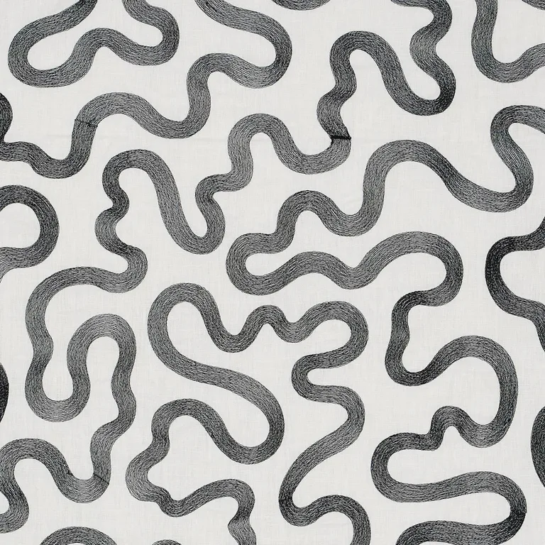 Schumacher 80791 Riley Embroidery Black On Ivory fabric swatch