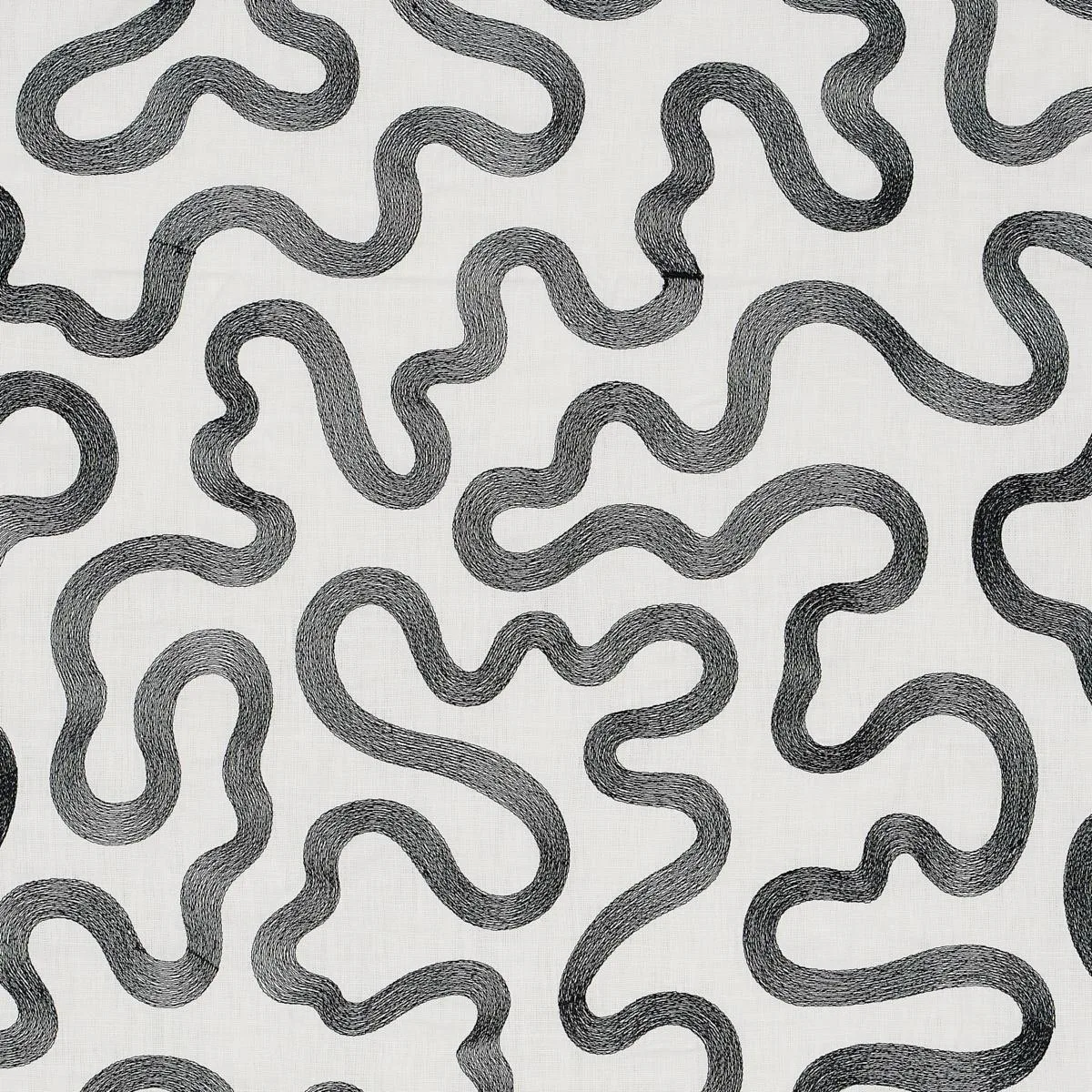 Schumacher 80791 Riley Embroidery Black On Ivory fabric swatch
