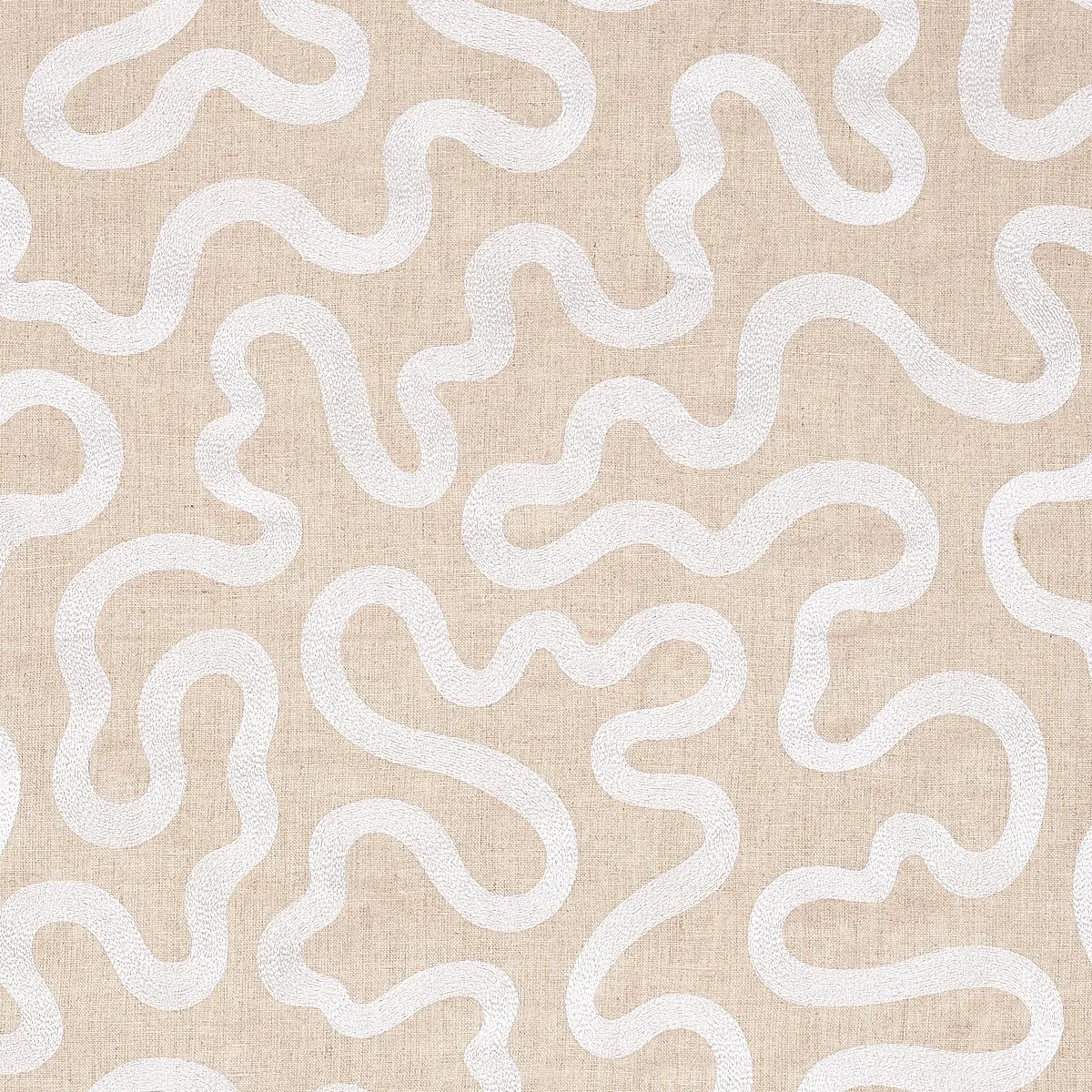Schumacher 80792 Riley Embroidery Ivory On Natural fabric swatch