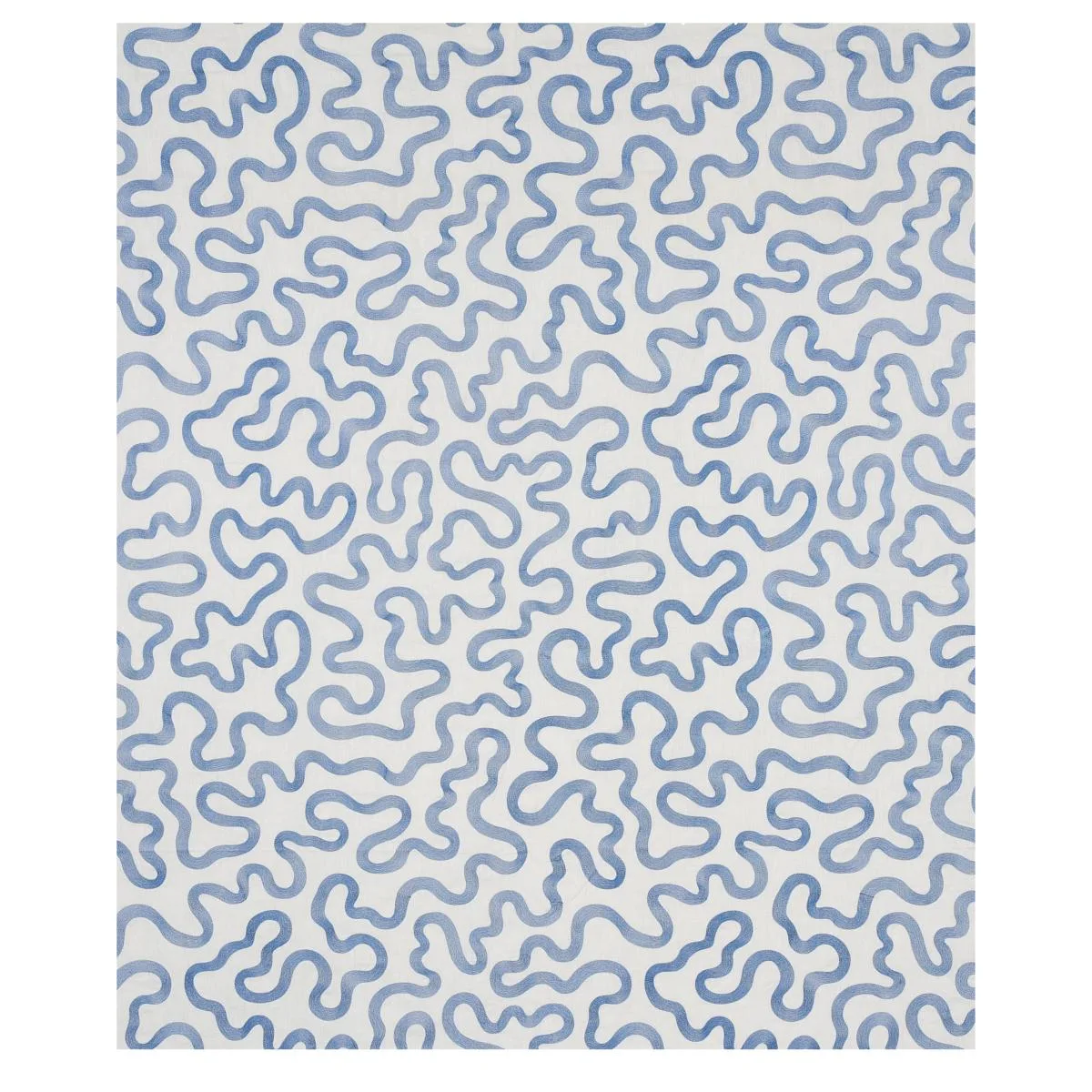 Schumacher 80790 Riley Embroidery Navy On Ivory fabric swatch