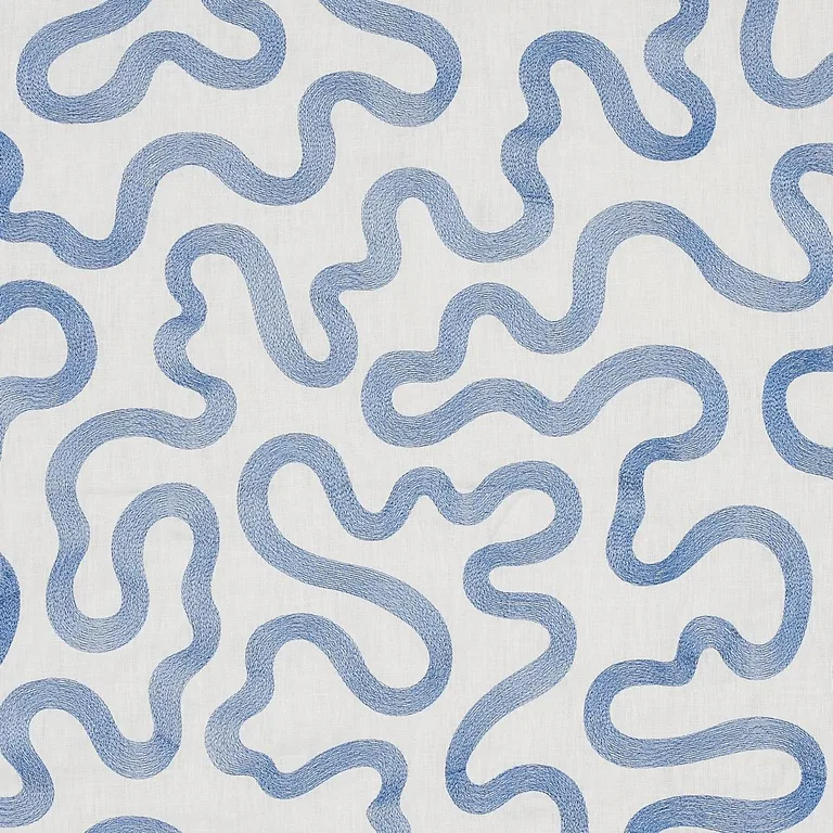 Schumacher 80790 Riley Embroidery Navy On Ivory fabric swatch