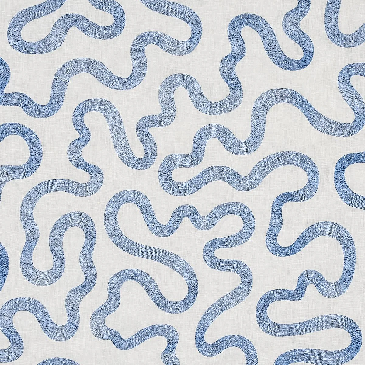 Schumacher 80790 Riley Embroidery Navy On Ivory fabric swatch