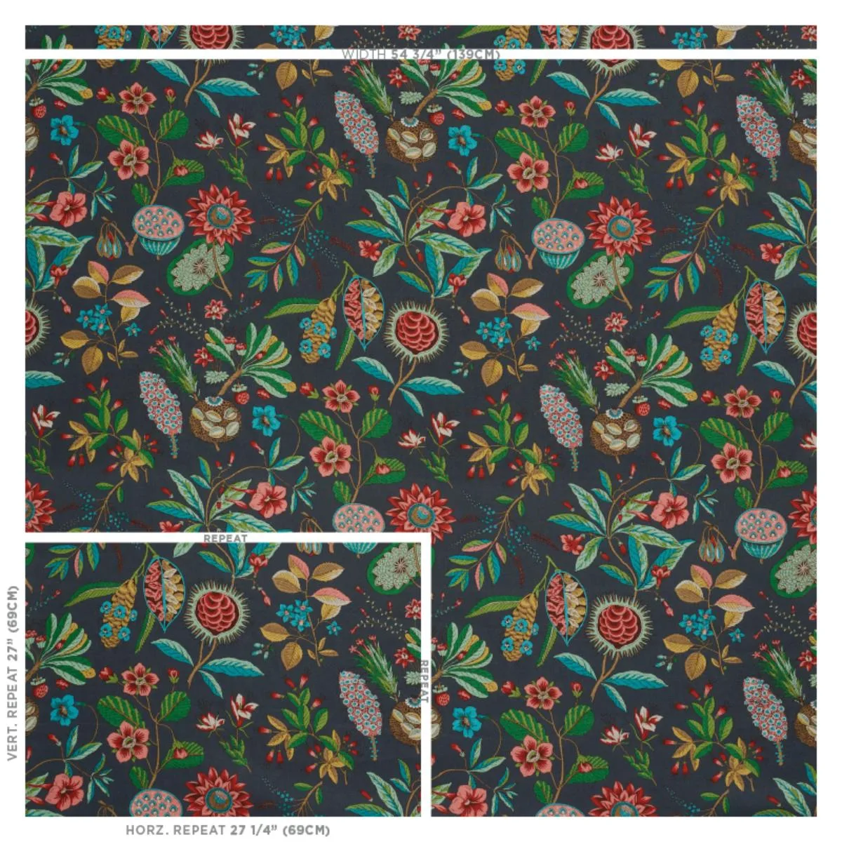 Schumacher 178772 Roca Redonda Carbon & Multi fabric swatch