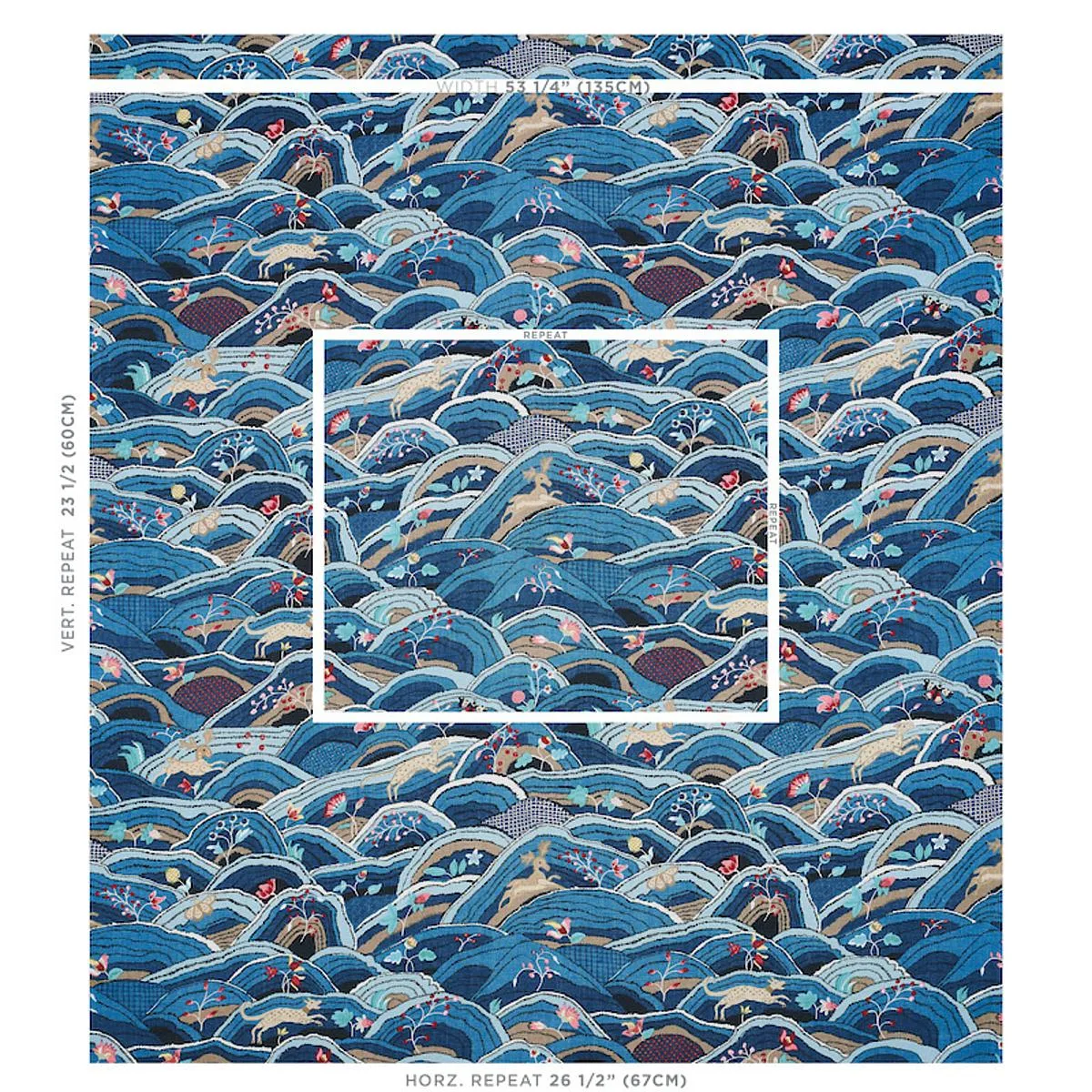 Schumacher 177380 Rolling Hills Blues fabric swatch