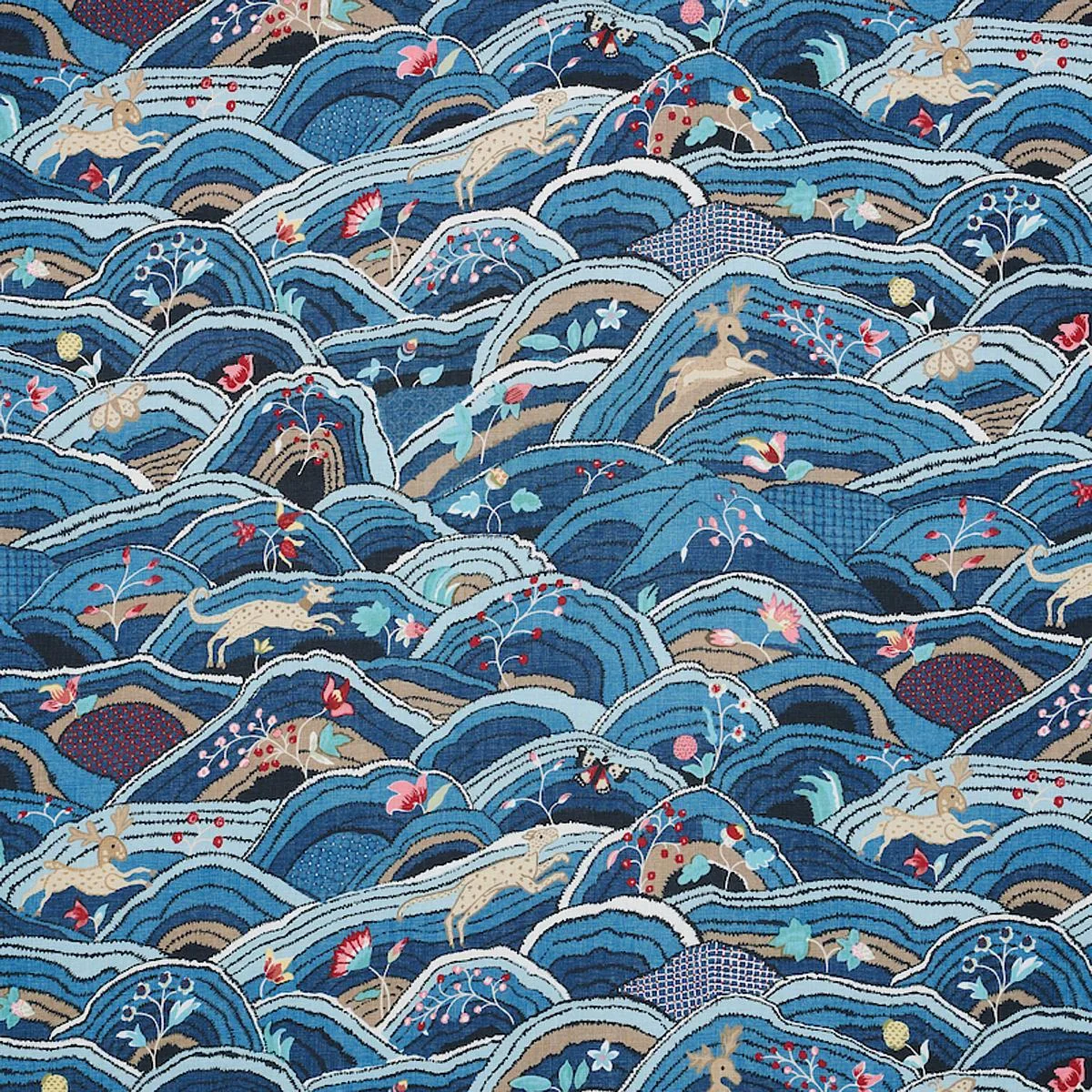 Schumacher 177380 Rolling Hills Blues fabric swatch