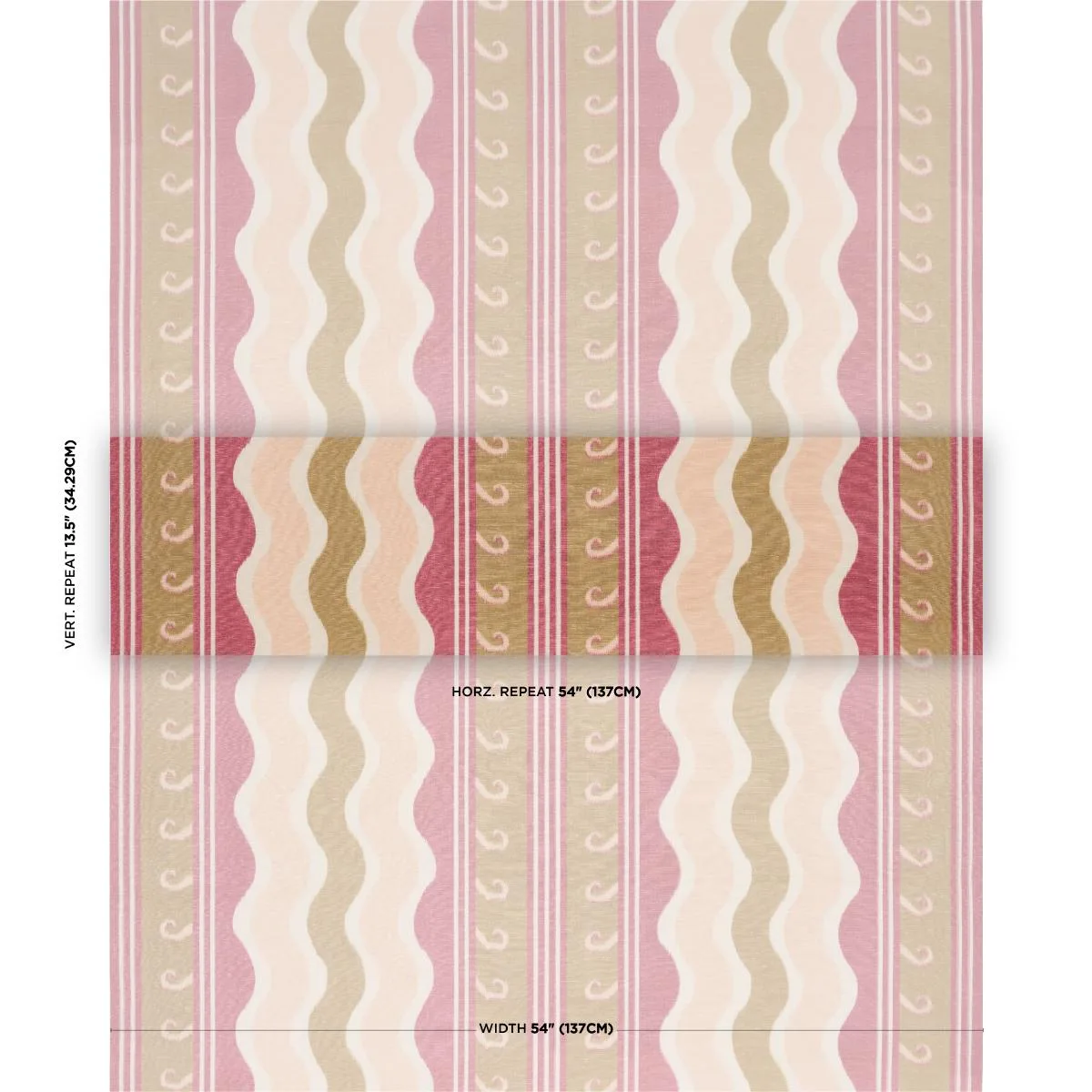 Schumacher 182631 Roman Reverie Gold & Rose fabric swatch