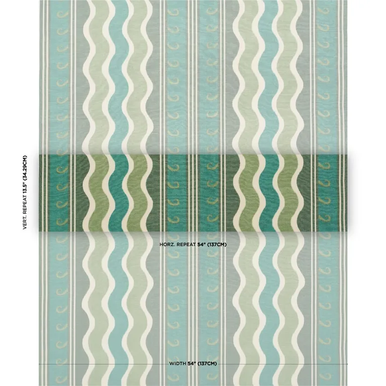 Schumacher 182630 Roman Reverie Teal & Leaf fabric swatch