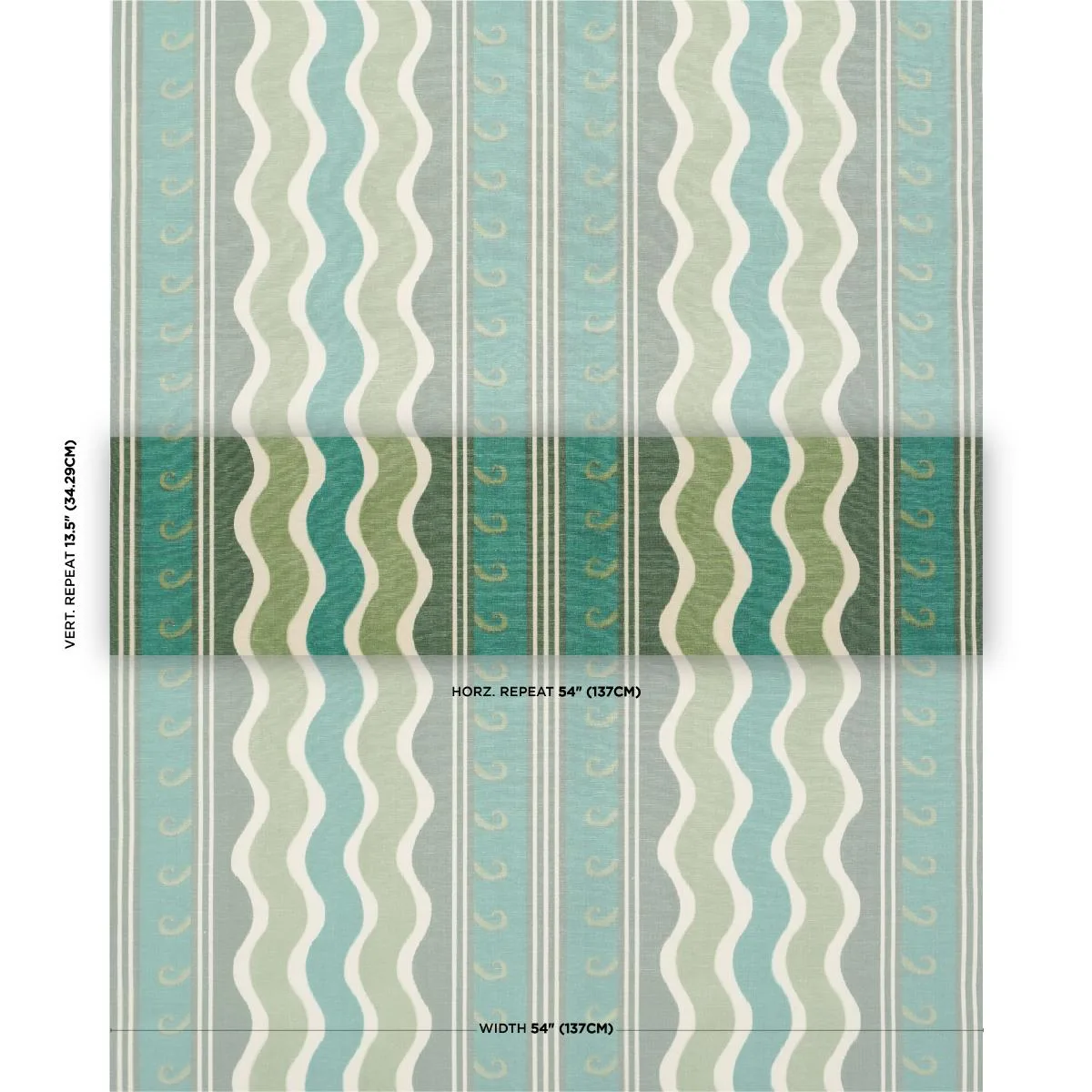 Schumacher 182630 Roman Reverie Teal & Leaf fabric swatch
