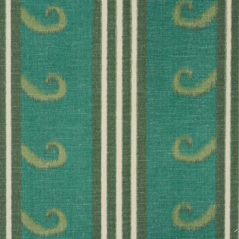 Schumacher 182630 Roman Reverie Teal & Leaf fabric swatch