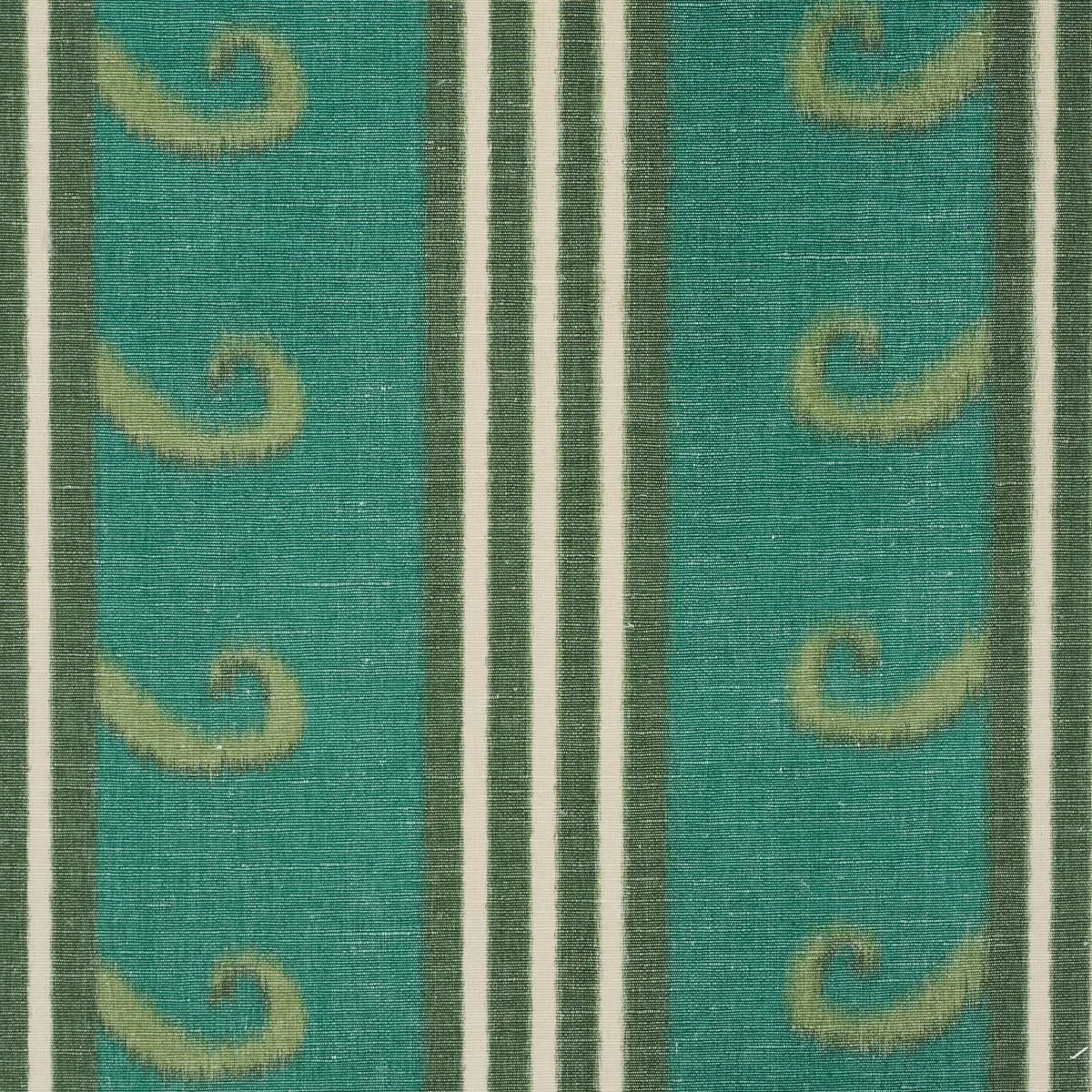 Schumacher 182630 Roman Reverie Teal & Leaf fabric swatch