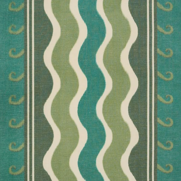 Schumacher 182630 Roman Reverie Teal & Leaf fabric swatch