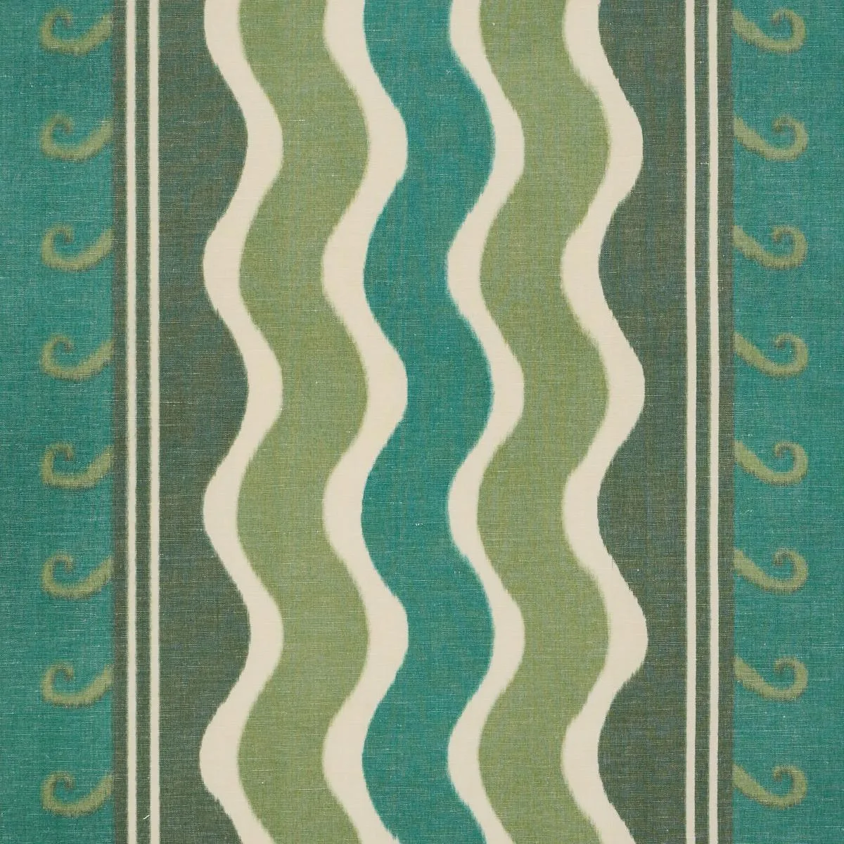 Schumacher 182630 Roman Reverie Teal & Leaf fabric swatch