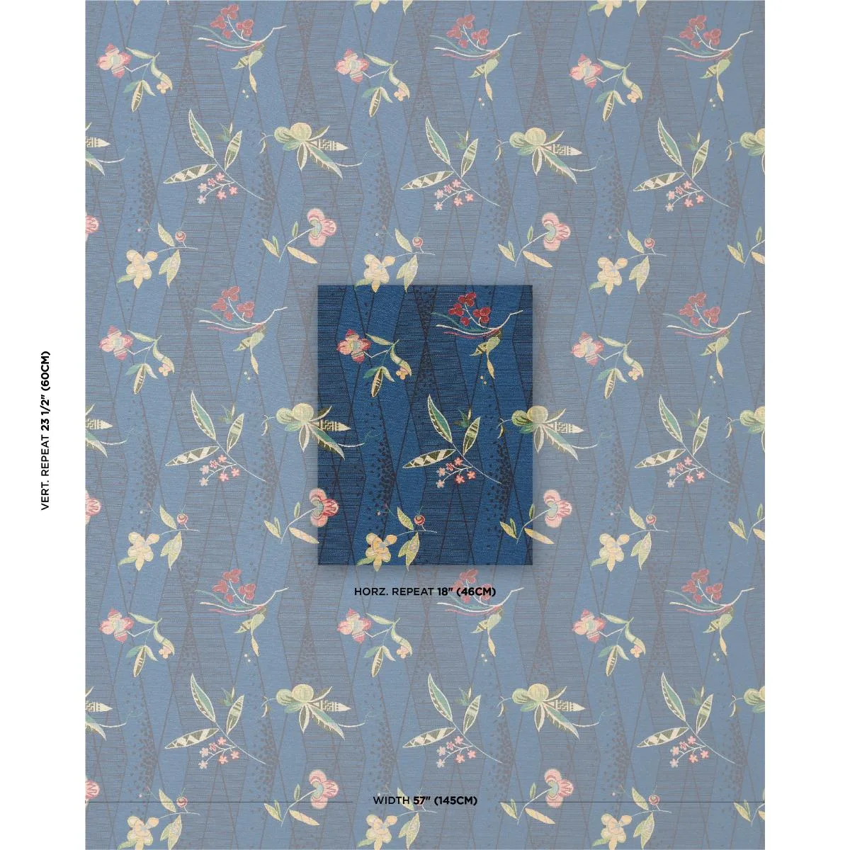 Schumacher 83141 Romola Floral Cadet fabric swatch
