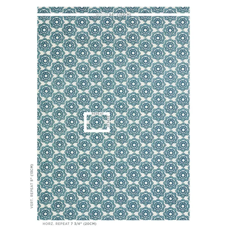 Schumacher 179290 Rose Hand Block Print Blue fabric swatch