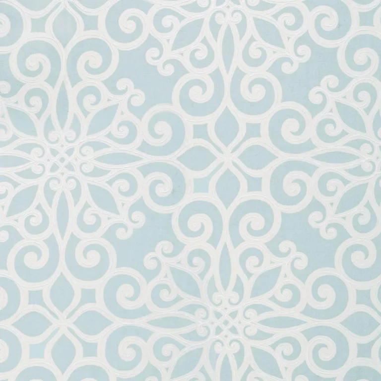 Schumacher 174560 Rosegate Embroidered Print Aquamarine fabric swatch