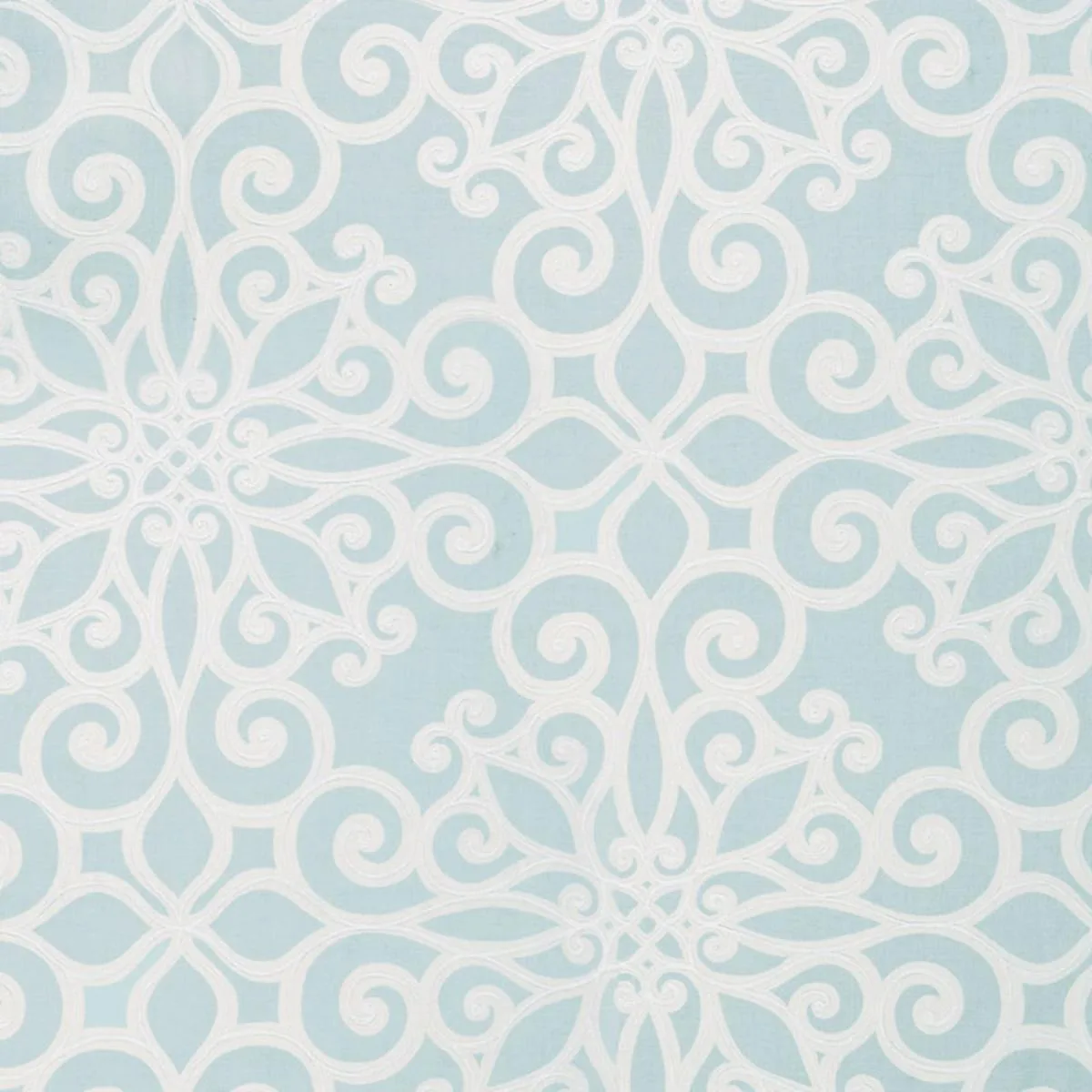 Schumacher 174560 Rosegate Embroidered Print Aquamarine fabric swatch