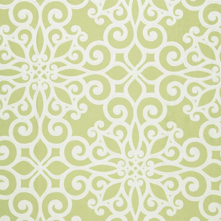 Schumacher 174563 Rosegate Embroidered Print Chartreuse fabric swatch