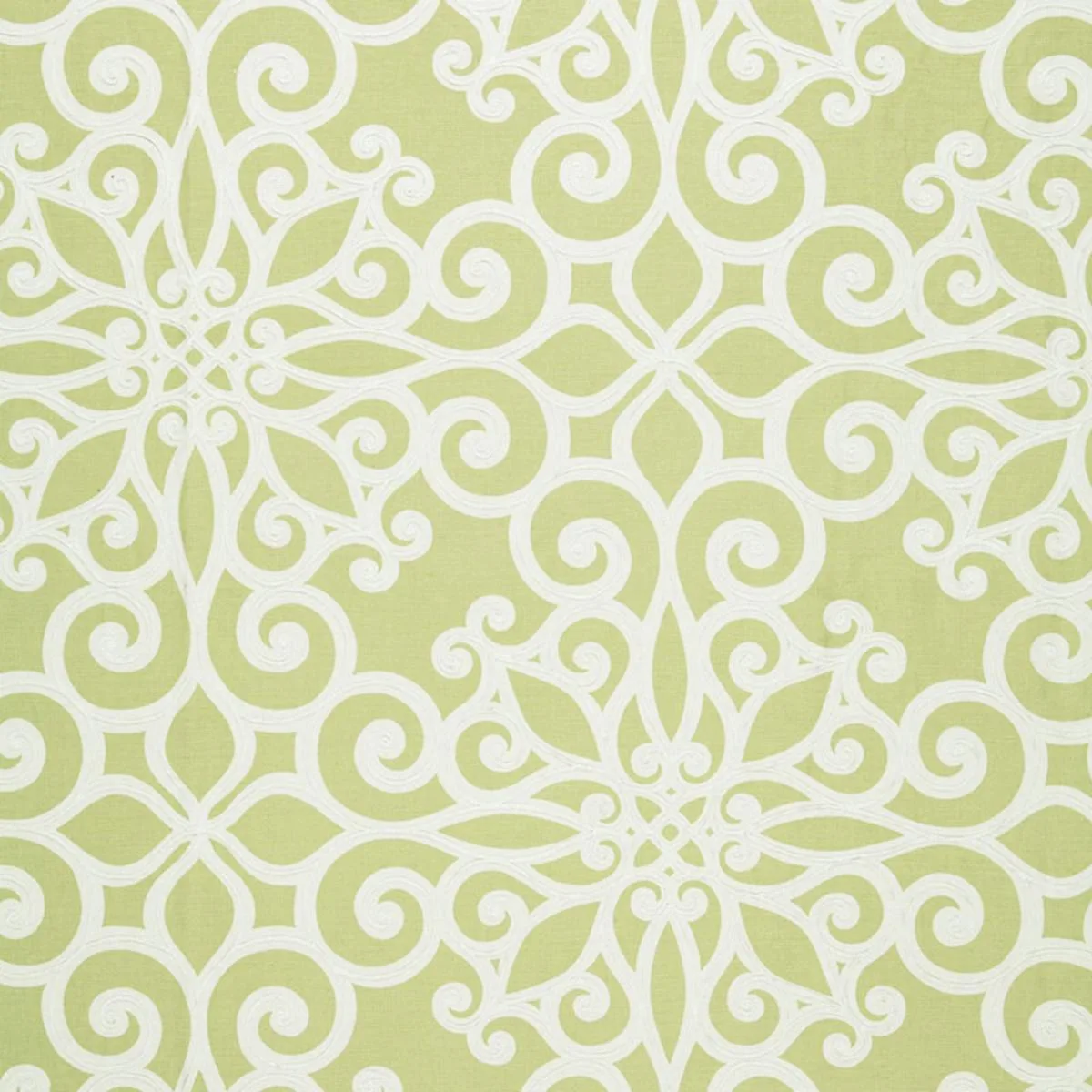 Schumacher 174563 Rosegate Embroidered Print Chartreuse fabric swatch