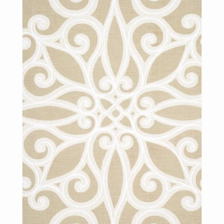 Schumacher 174561 Rosegate Embroidered Print Flax fabric swatch