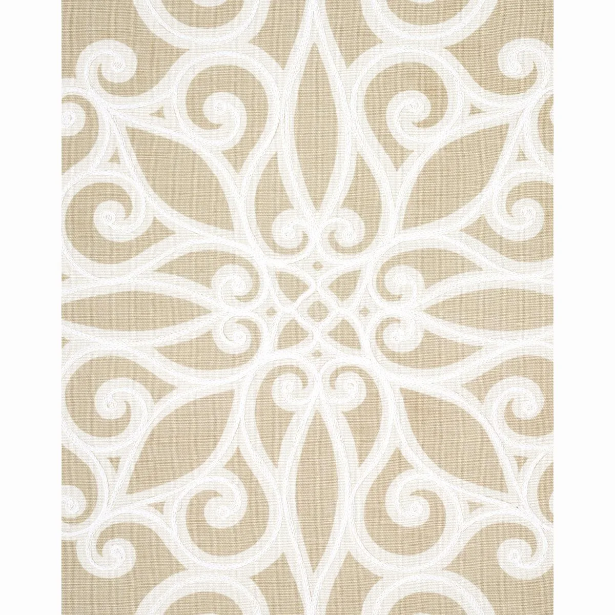 Schumacher 174561 Rosegate Embroidered Print Flax fabric swatch