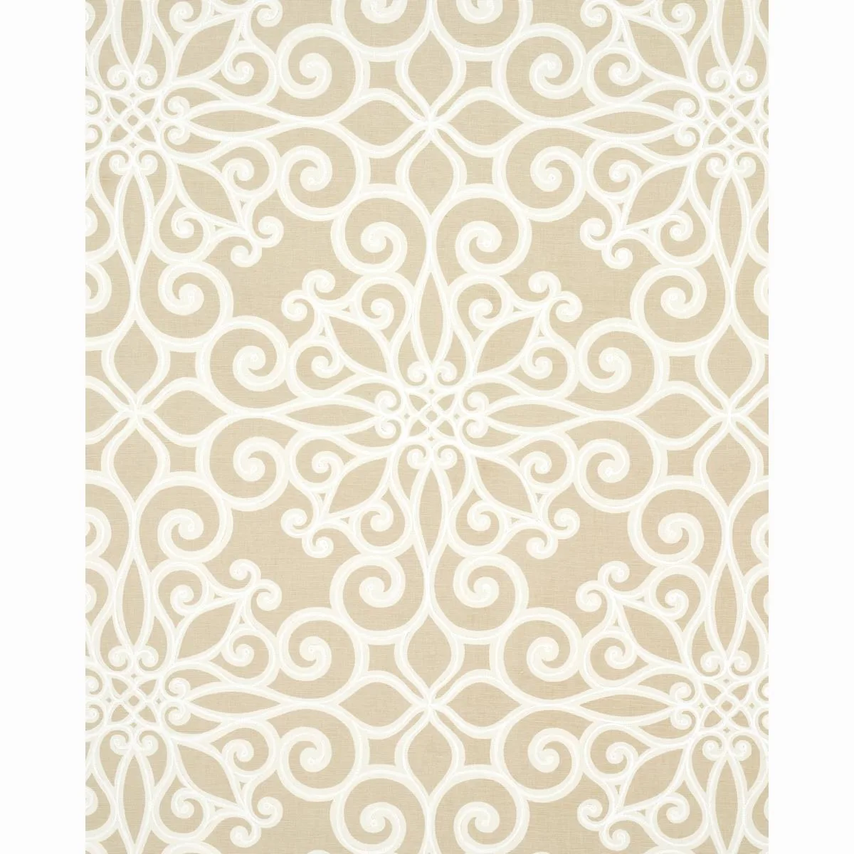 Schumacher 174561 Rosegate Embroidered Print Flax fabric swatch
