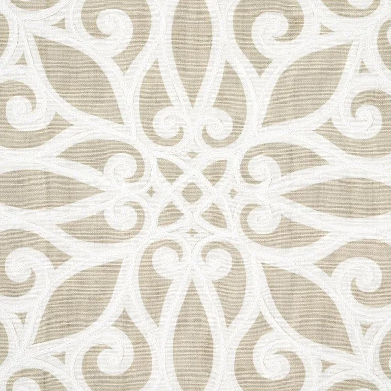 Schumacher 174562 Rosegate Embroidered Print Pumice fabric swatch