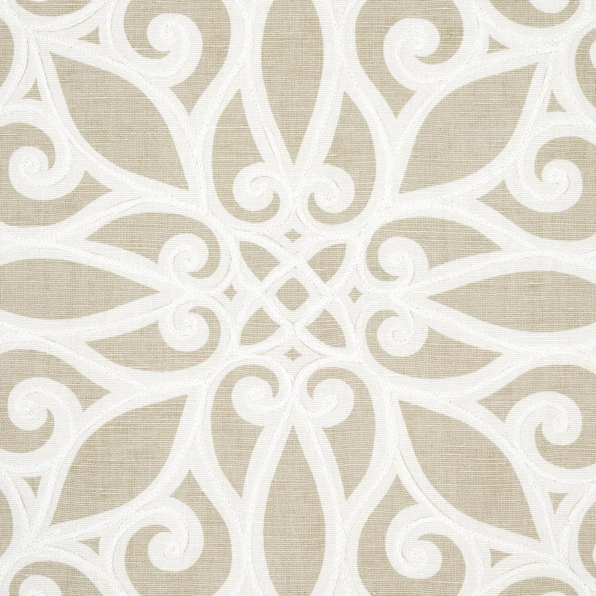 Schumacher 174562 Rosegate Embroidered Print Pumice fabric swatch