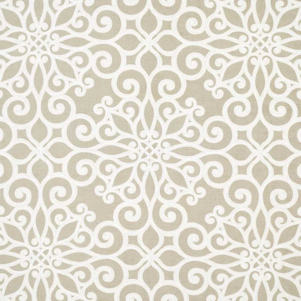 Schumacher 174562 Rosegate Embroidered Print Pumice fabric swatch