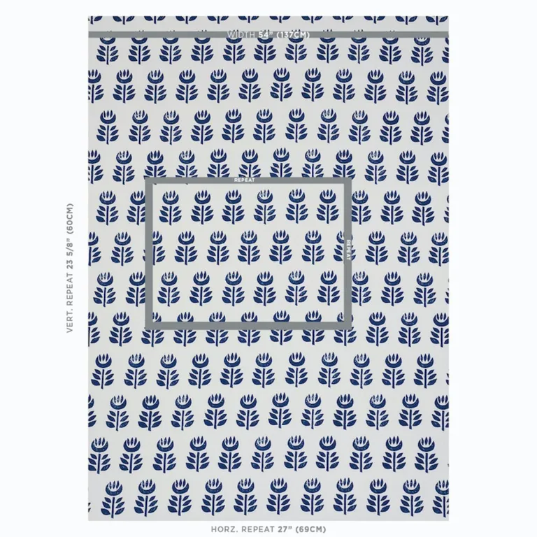 Schumacher 179402 Rosenborg Hand Print Navy fabric swatch