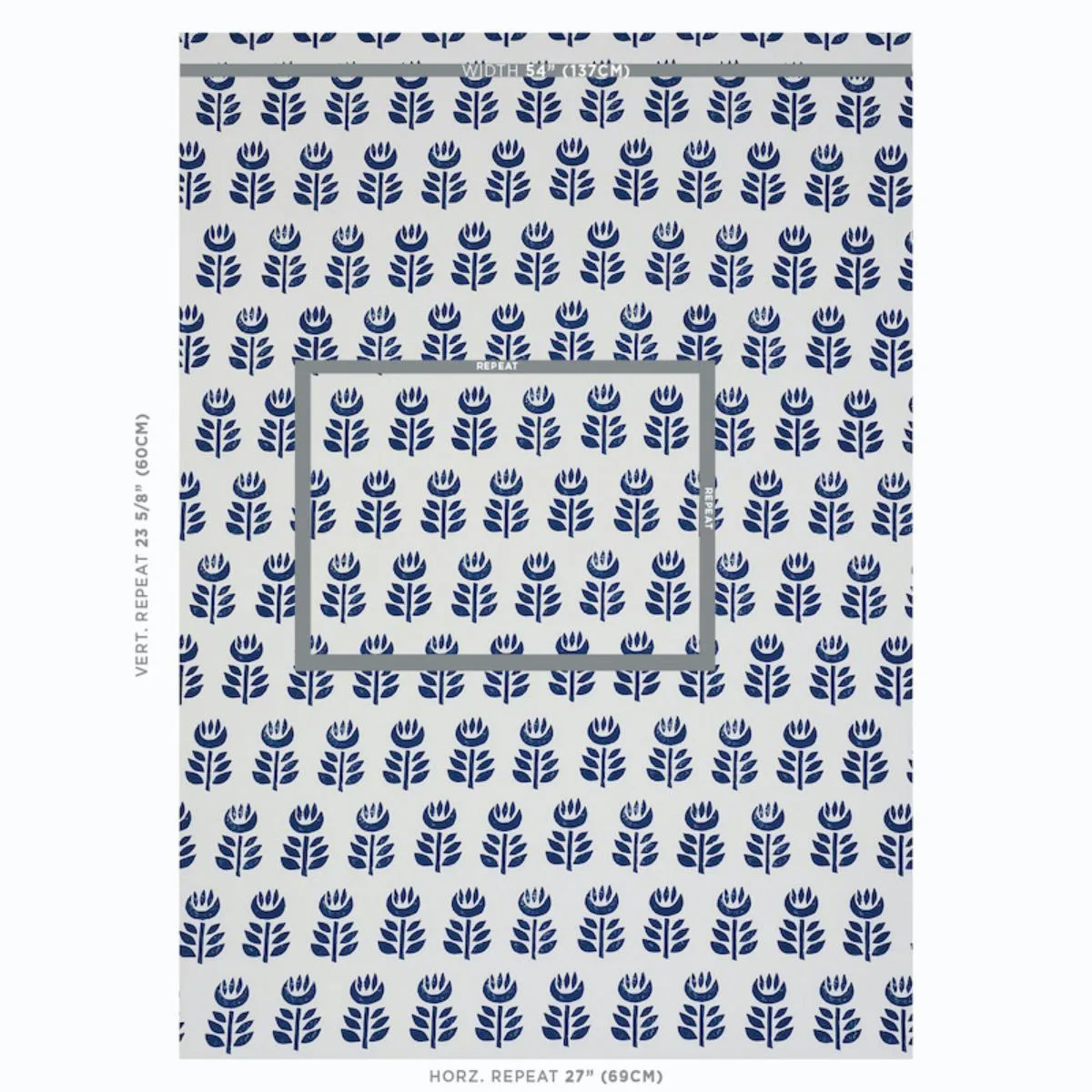 Schumacher 179402 Rosenborg Hand Print Navy fabric swatch