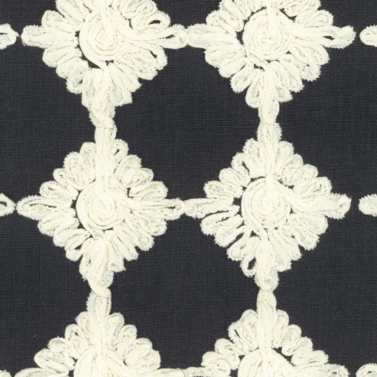 Schumacher 55870 Rosette Embroidery Charcoal fabric swatch