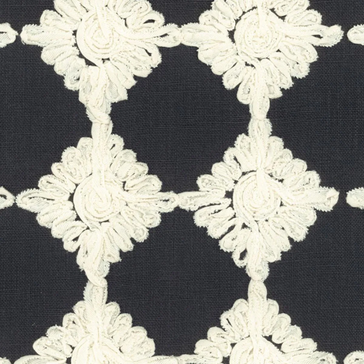 Schumacher 55870 Rosette Embroidery Charcoal fabric swatch
