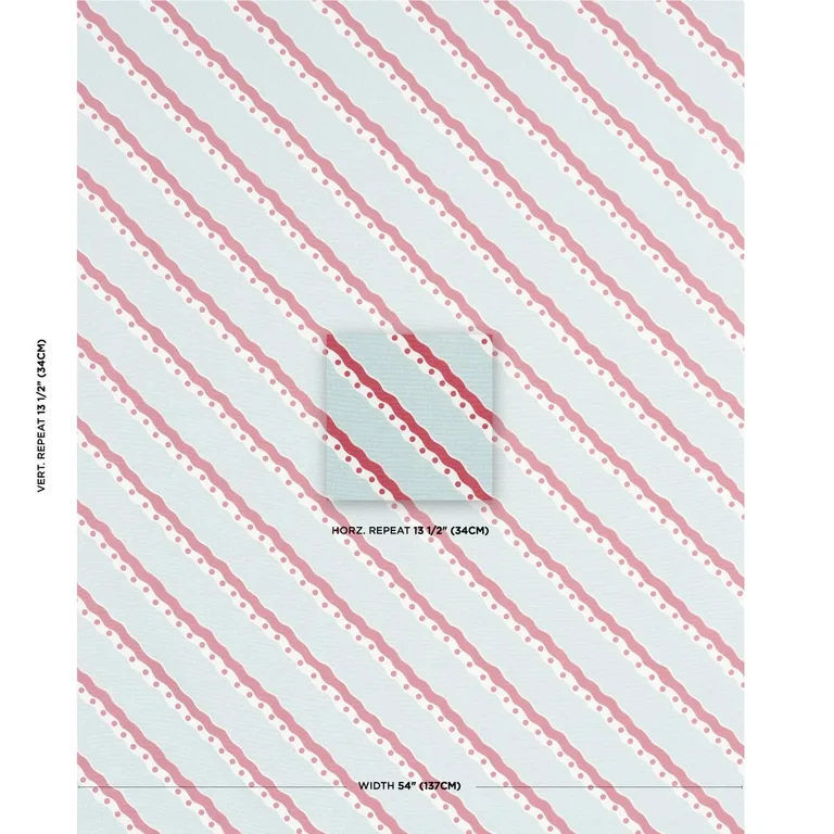 Schumacher 181911 Rousseau Stripe Rouge & Sky fabric swatch