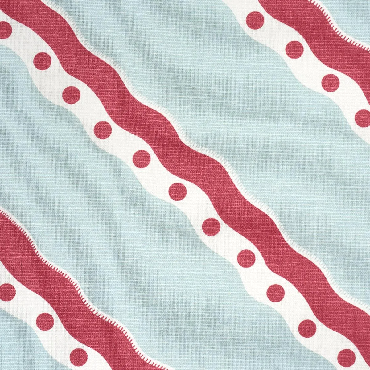 Schumacher 181911 Rousseau Stripe Rouge & Sky fabric swatch