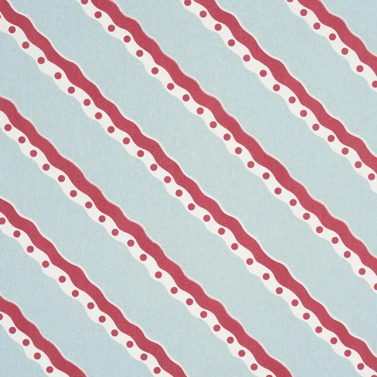 Schumacher 181911 Rousseau Stripe Rouge & Sky fabric swatch
