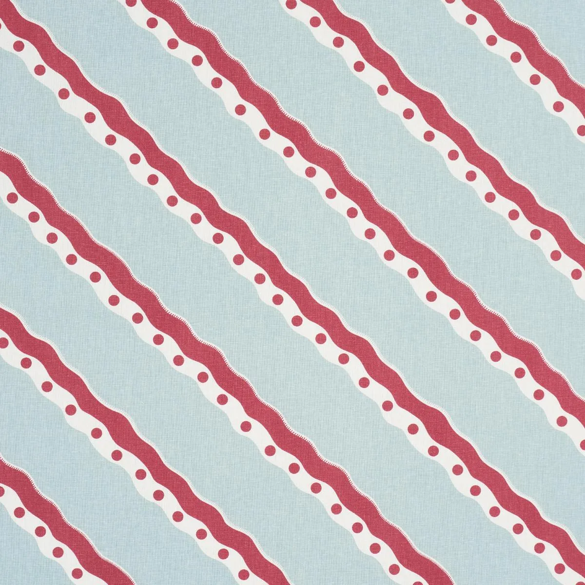 Schumacher 181911 Rousseau Stripe Rouge & Sky fabric swatch