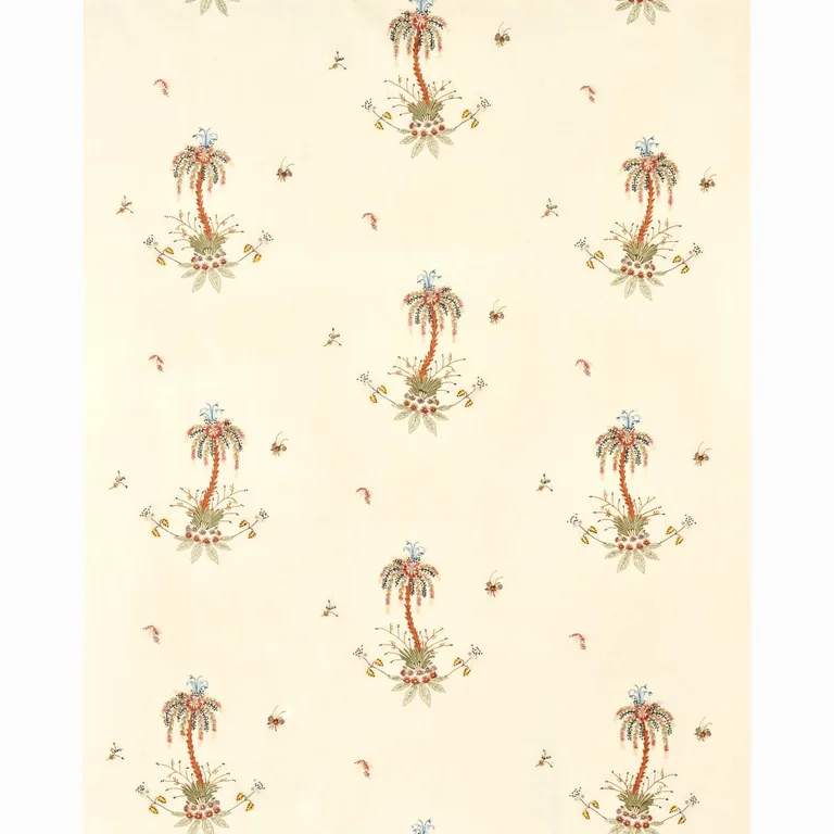 Schumacher 22140 Royal Poinciana Hand Embroidery Multi On Creme fabric swatch