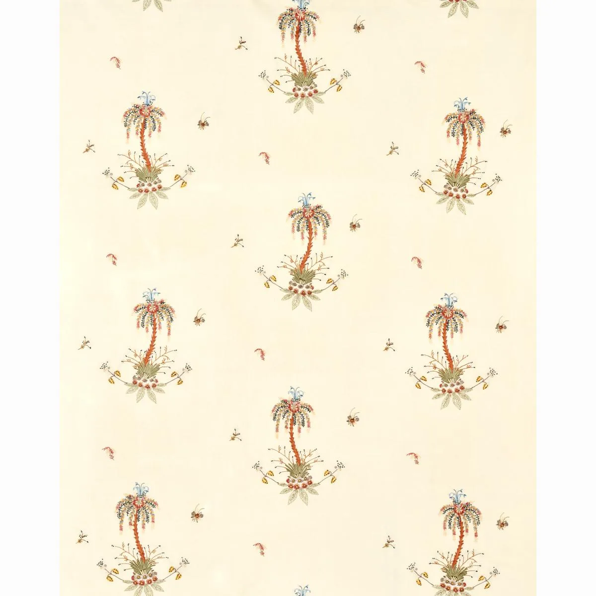 Schumacher 22140 Royal Poinciana Hand Embroidery Multi On Creme fabric swatch